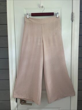 Adrianna Papell Hi-Waist Wide-Leg Blush Pink, Black Dots Pull On Pants S NWT